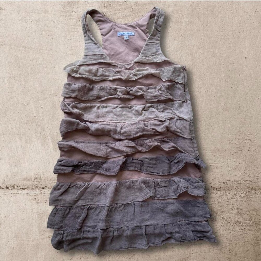Amy Fink Ombre‎ Ruffle Tank Dress Distressed Grunge Slip Dress Layered Texture 6